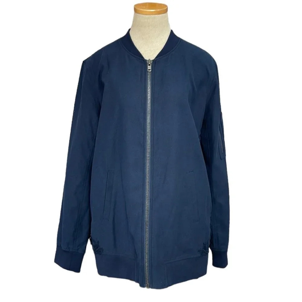 Chelsea28 Lace Jacket Full Zip Lace Back Navy Blue Size Large L